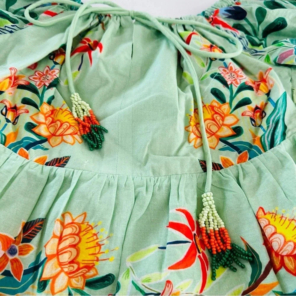 Farm Rio x Anthropologie Off-The-Shoulder Tiered Floral Midi Dress | NEW | XXS - Picture 8 of 11